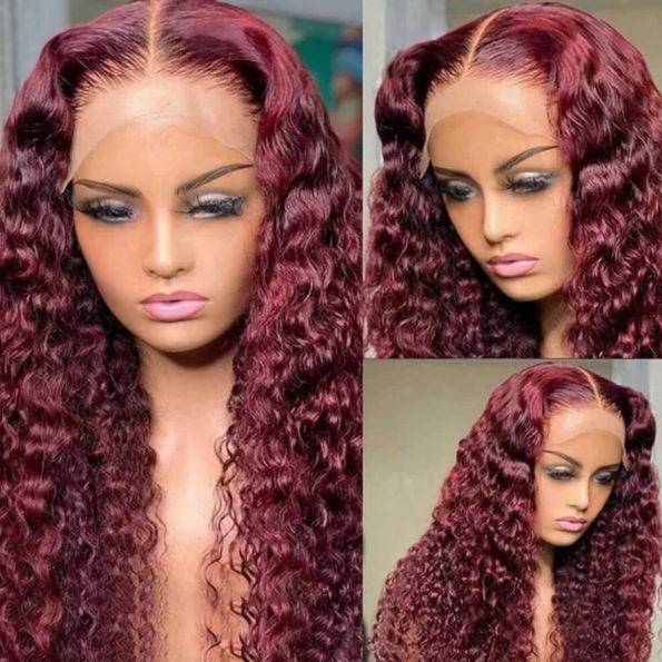 Snv 99J Burgundy Red Deep Wave hair wig 13×4 5x5 Lace Front Wig 180% Density