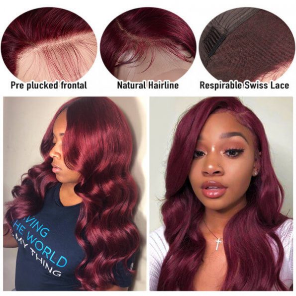 Snv 99J Color Burgundy Body Wave Wig 13x4 5x5 Lace Front Wig 180% density