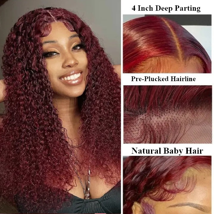 Snv 99J Burgundy Red jerry curly human hair wig 13×4 Lace Front Wigs High quality 180% Density