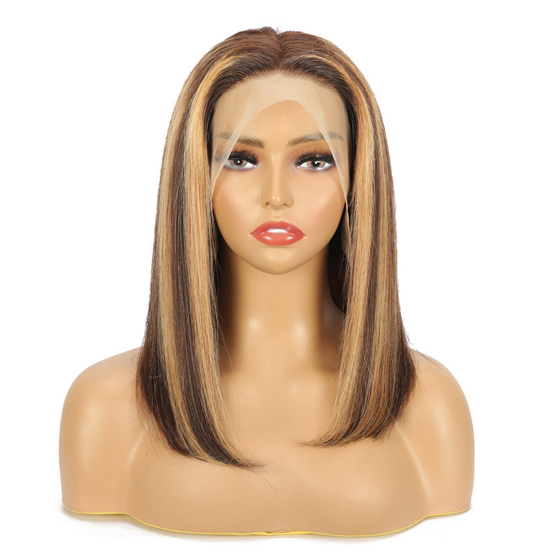 Snv Highlight honey Blonde #4/27 Bob straight Wigs 13x4 4x4 Lace front Wigs Human Hair  Pre Plucked Ready To Wear