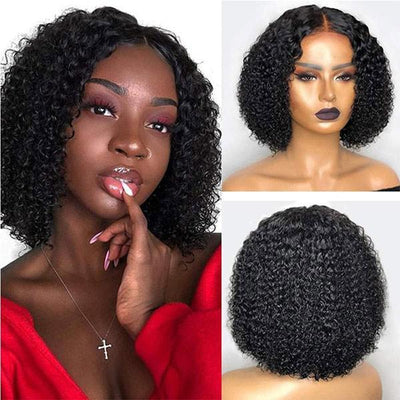 Snv Kinky Curly human hair 13x4 4x4 Lace Front Wig Short bob Wigs 180% Density