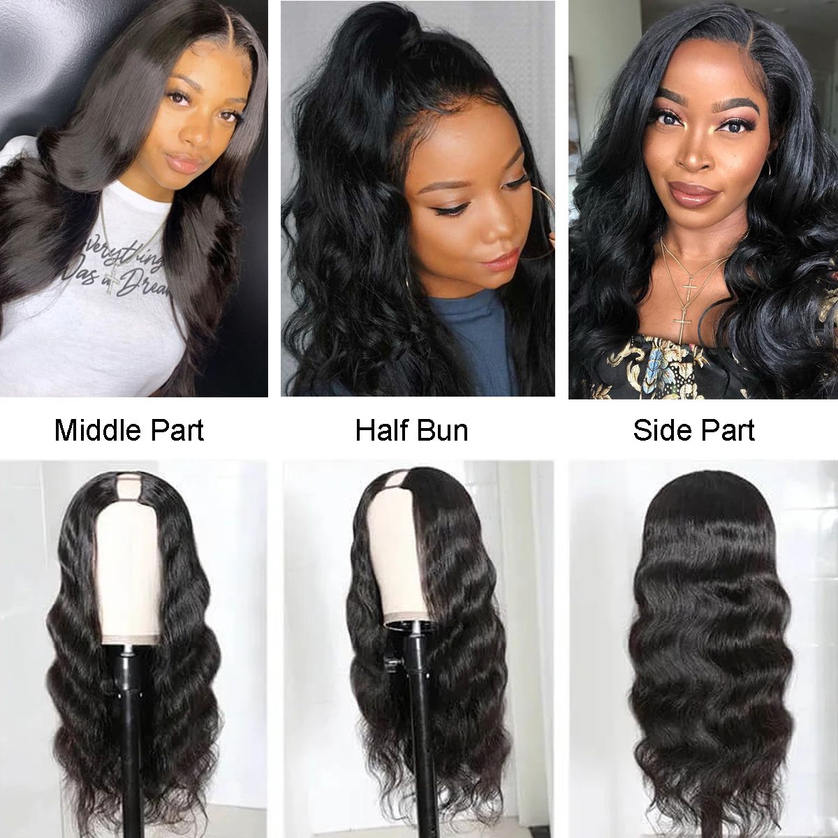 Snv U Part Wigs Body Wave Human Hair Wig No Leave Out No Glue Beginner Friendly 180% Density Wigs