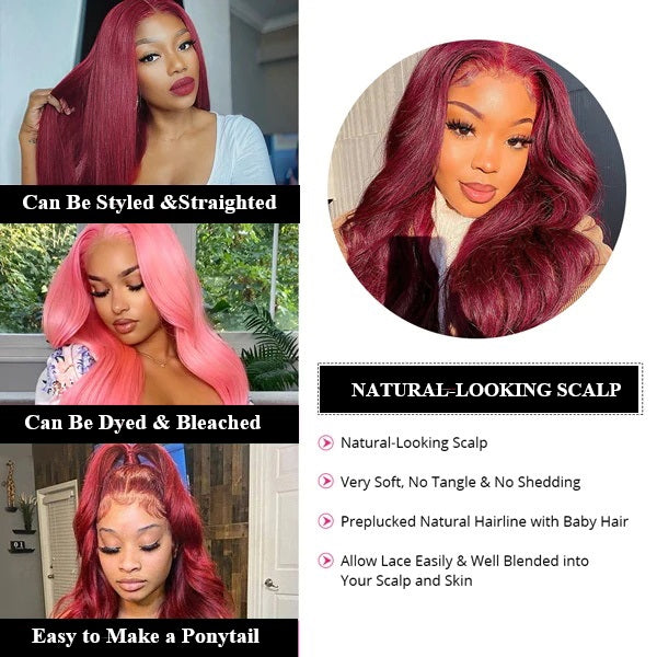 Snv 99J Color Burgundy Body Wave Wig 13x4 5x5 Lace Front Wig 180% density