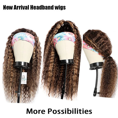 Snv Highlight #4 /27  natural curly Headband Wig Human Hair Wigs for black Women Brazilian Virgin Hair Glueless Scarf Wig