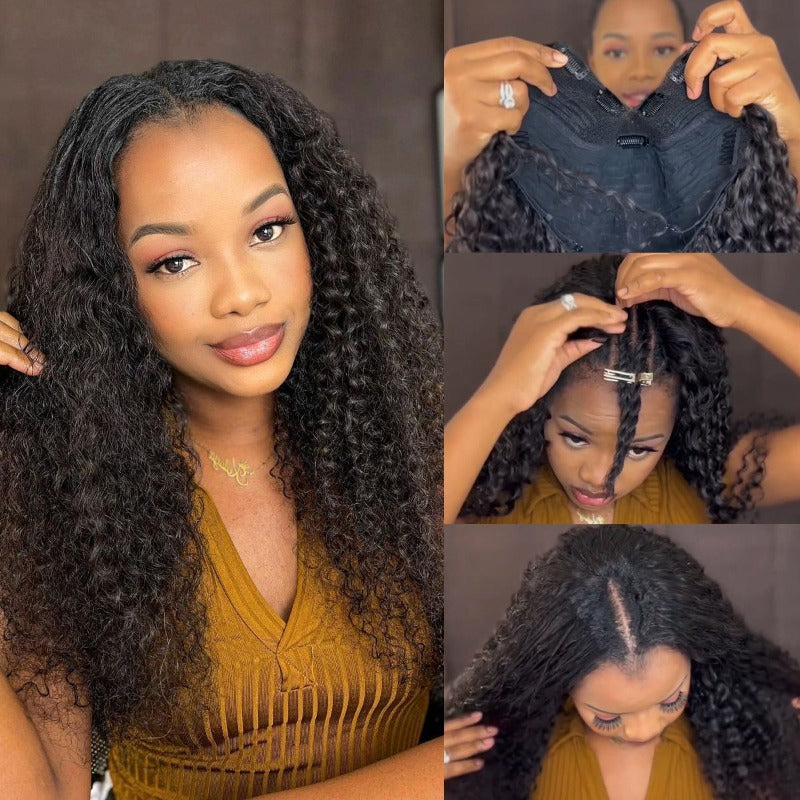 Snv V Part Wigs Kinky Curly Human Hair Wig No Leave Out No Glue Beginner Friendly 180% Density Wigs