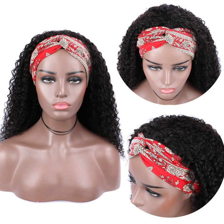 Snv Glueless Wig Jerry Curly Human Hair Wigs No Glue Silk Scarf Headband Wigs For Beginners 180% Density