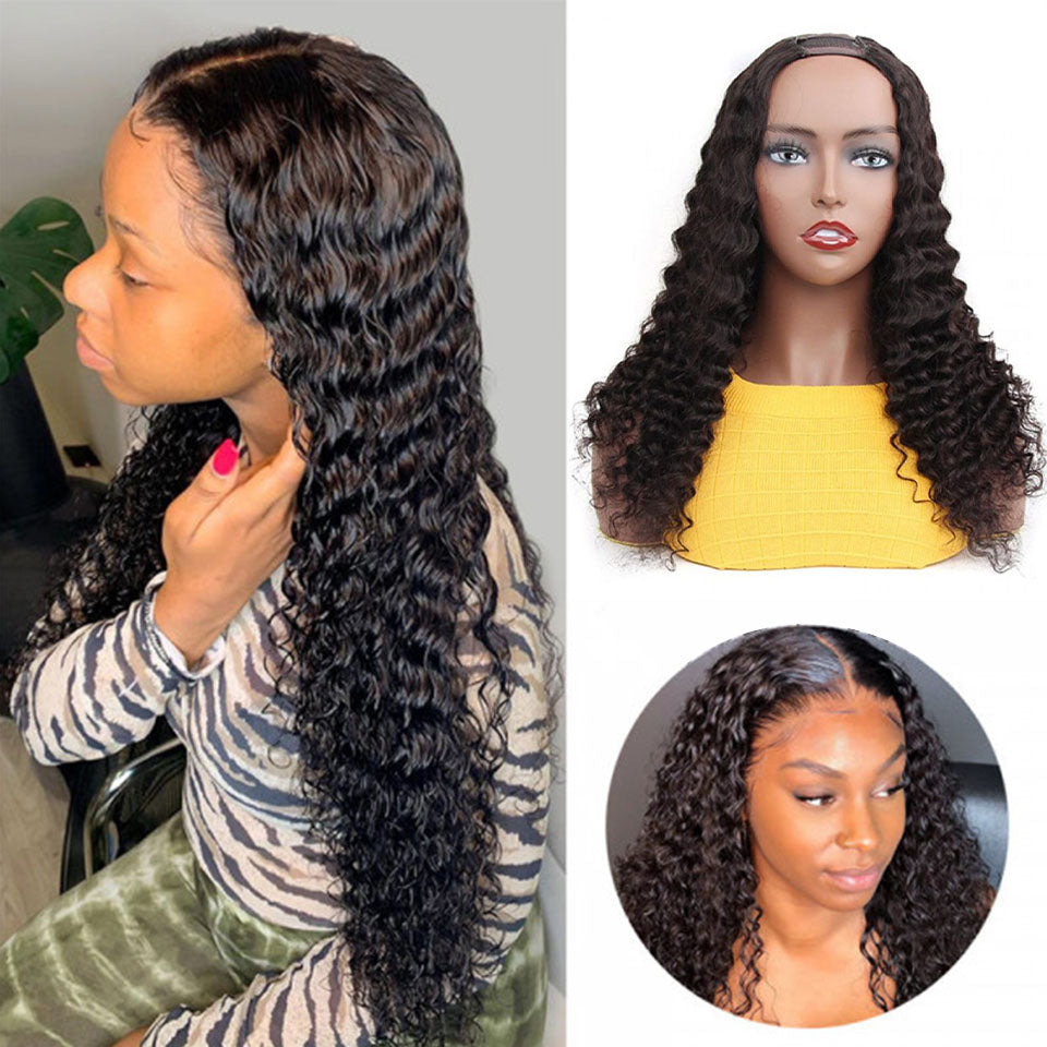 Snv U Part Wigs Deep Wave Human Hair Wig No Leave Out No Glue Beginner Friendly 180% Density Wigs