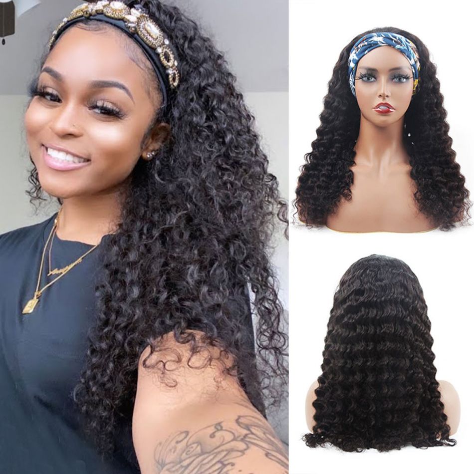 Snv Glueless Wig Deep Wave Human Hair Wigs No Glue Silk Scarf Headband Wigs For Beginners 180% Density