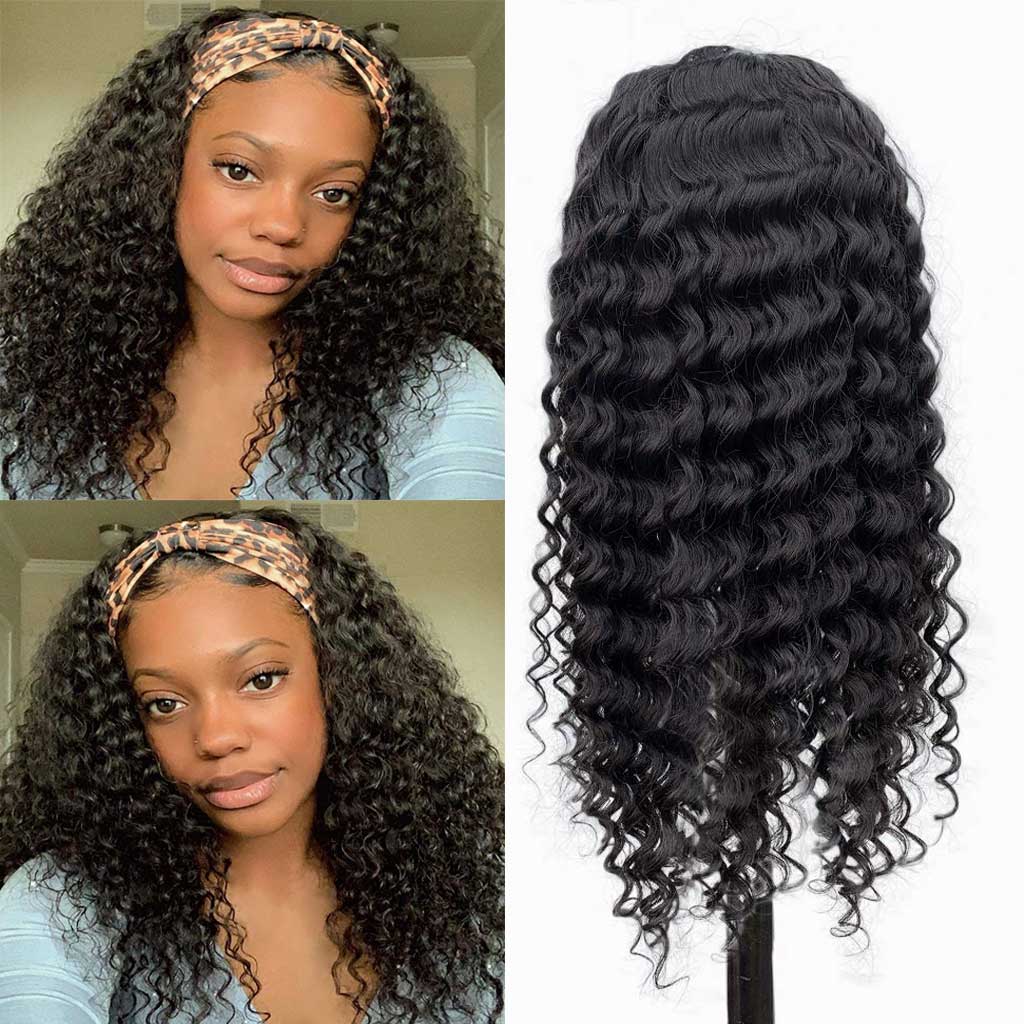 Snv Glueless Wig Deep Wave Human Hair Wigs No Glue Silk Scarf Headband Wigs For Beginners 180% Density