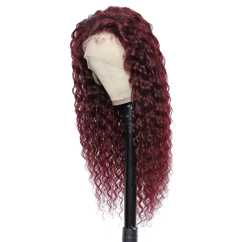 Snv 99J Burgundy Red Deep Wave hair wig 13×4 5x5 Lace Front Wig 180% Density