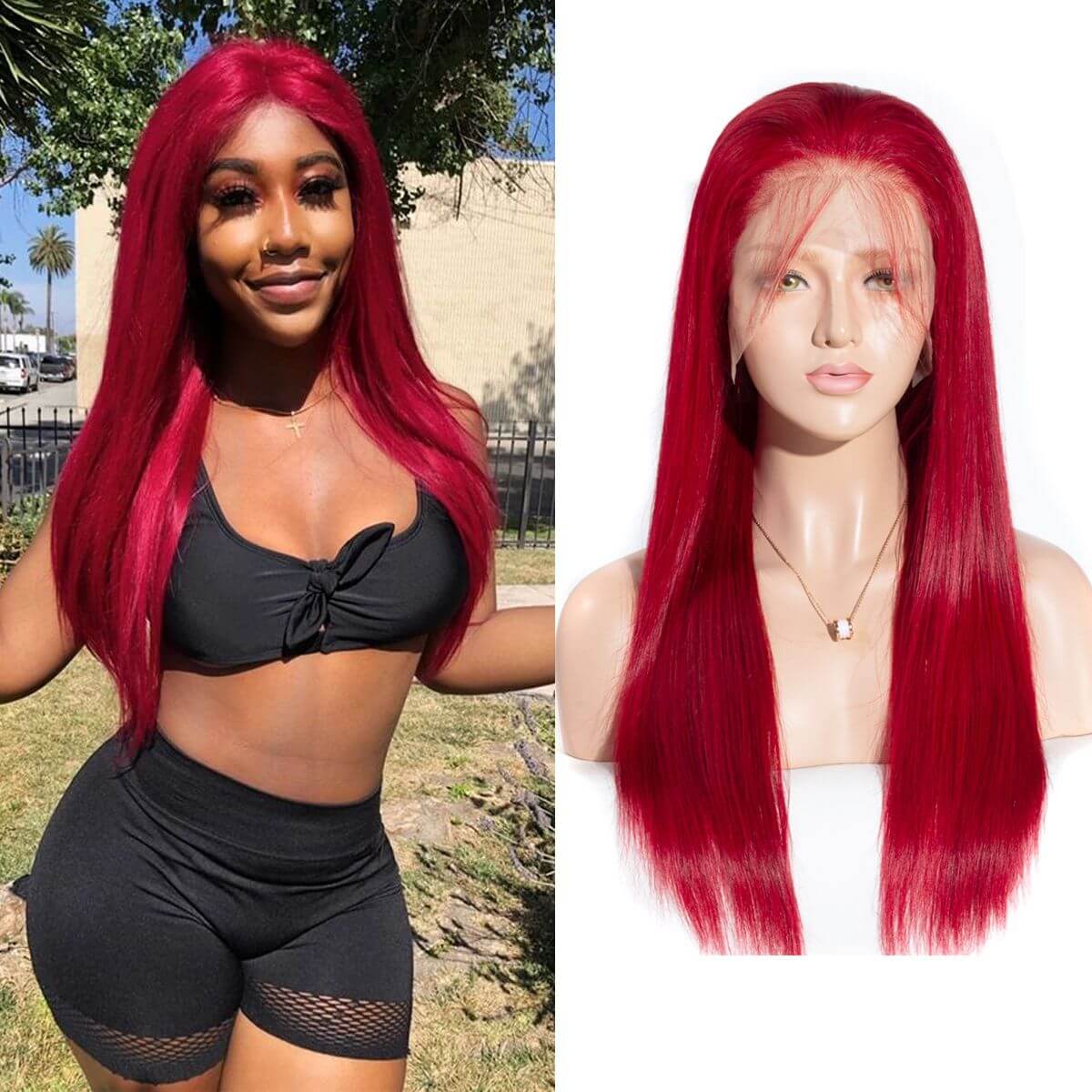 Snv Red colour 13x4 Lace Front Wig Straight Virgin Human Hair Wigs