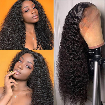 Snv 13x4 Lace Front Wigs Kinky Curly Wig Human Hair Side Part 180% Density