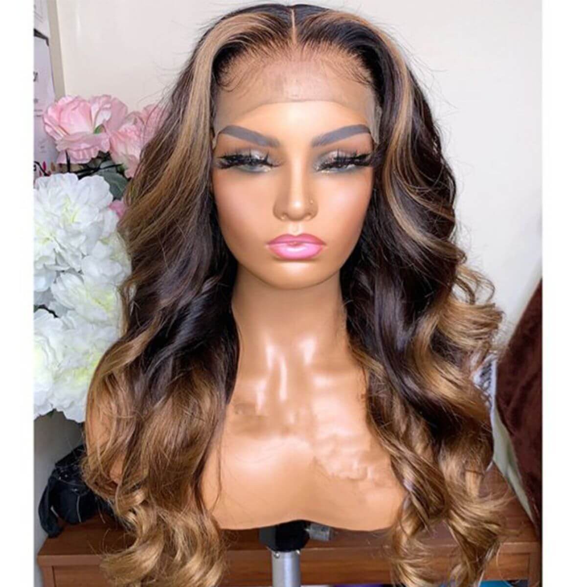 Snv 13X4  Lace Front Wigs Ombre Brown colored wigs  Body Wave hair 180% density