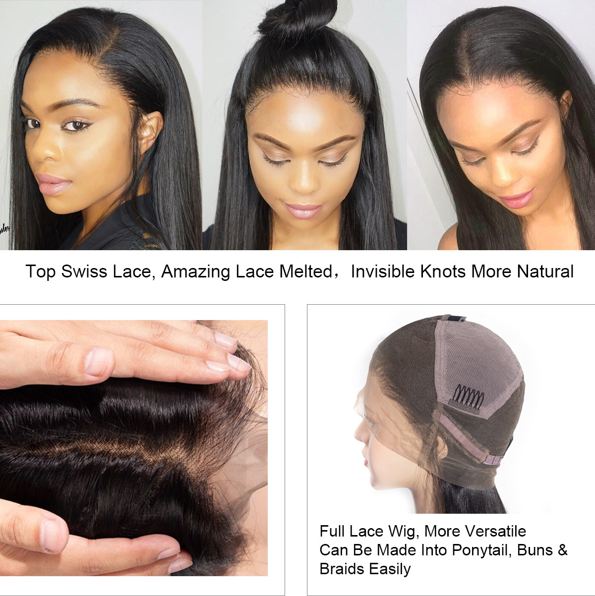 Snv Full Lace Wigs Straight Human Hair Wig For Black women Can do any Hair Styles High Quality 200% Density