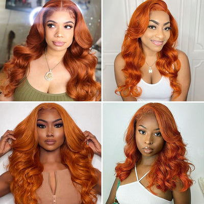 Snv Color Orange Ginger Body Wave 13*4 Lace Front Wig 180% Density