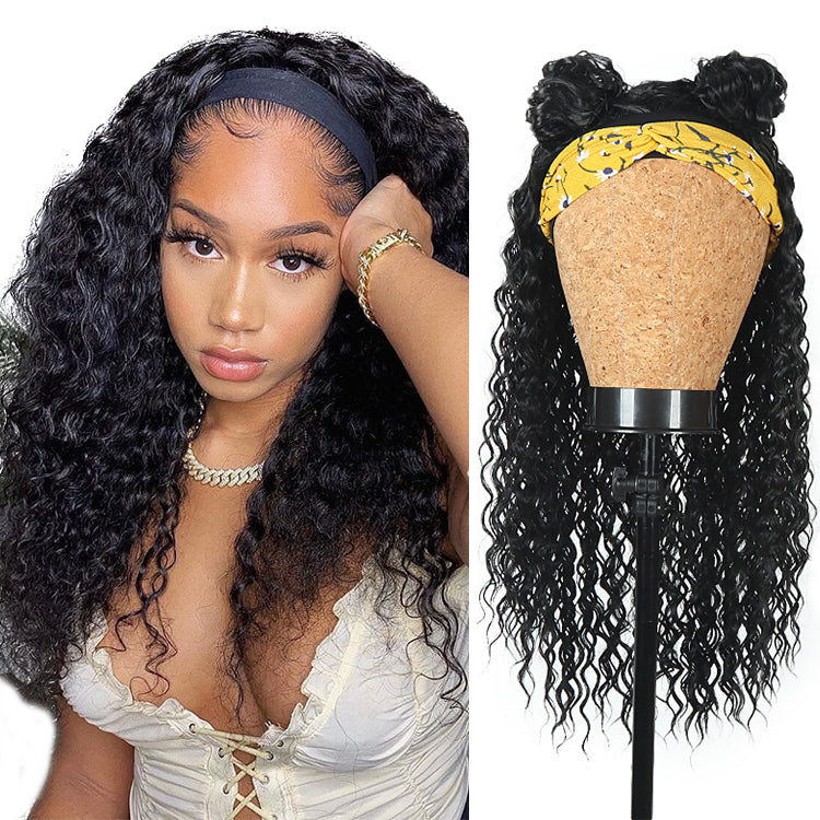 Snv Glueless Wig Kinky Curly Human Hair Wigs No Glue Silk Scarf Headband Wigs For Beginners 180% Density