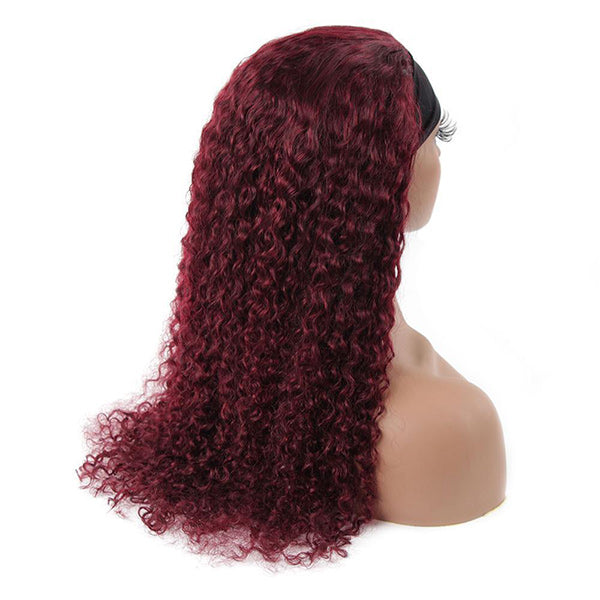 Snv 99J Burgundy Water Wave hair wigs Glueless Headband Wigs  Human Hair Wigs For Beginners 180% Density Wigs