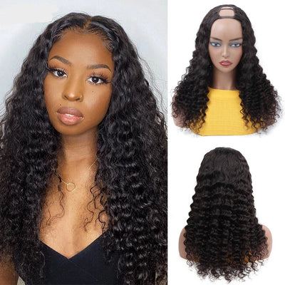 Snv U Part Wigs Deep Wave Human Hair Wig No Leave Out No Glue Beginner Friendly 180% Density Wigs