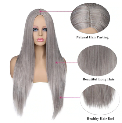 Snv White Grey Wig Human Hair Straight 13x4 Lace Front Wig Pre Plucked 180% Density