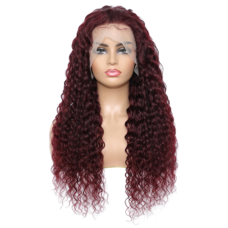 Snv 99J Burgundy Red Deep Wave hair wig 13×4 5x5 Lace Front Wig 180% Density