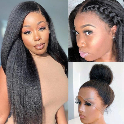 Snv 360 Transparent Lace Wigs Kinky Straight Virgin Human Hair Wig Can Do Ponytail Style Preplucked With Baby Hair