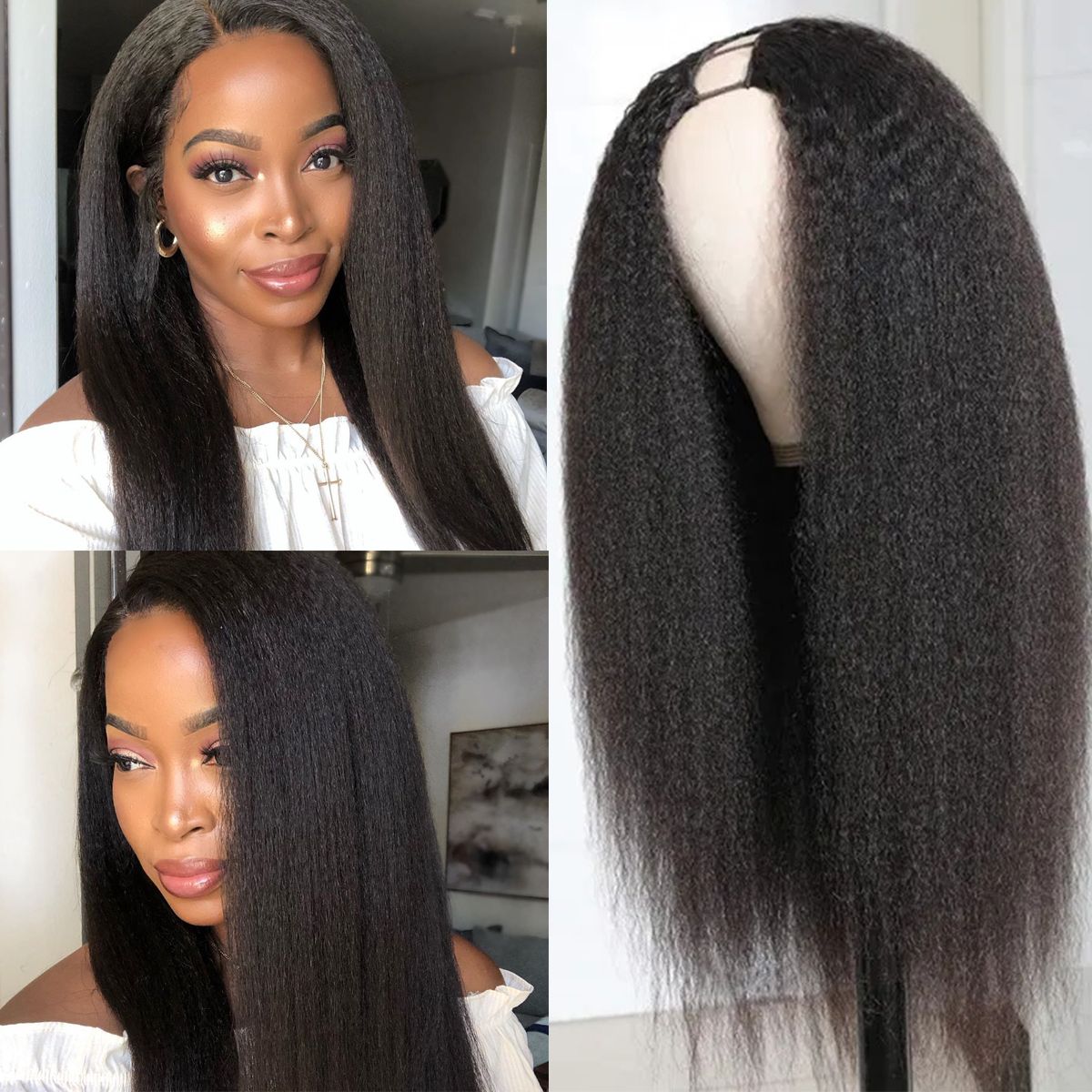 Snv U Part Wig Kinky Straight Hair 180% density pre plucked with natural hairline