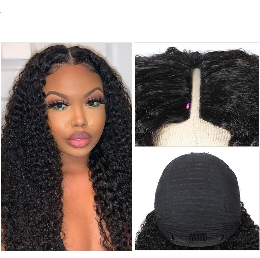 Snv V Part Wigs Kinky Curly Human Hair Wig No Leave Out No Glue Beginner Friendly 180% Density Wigs