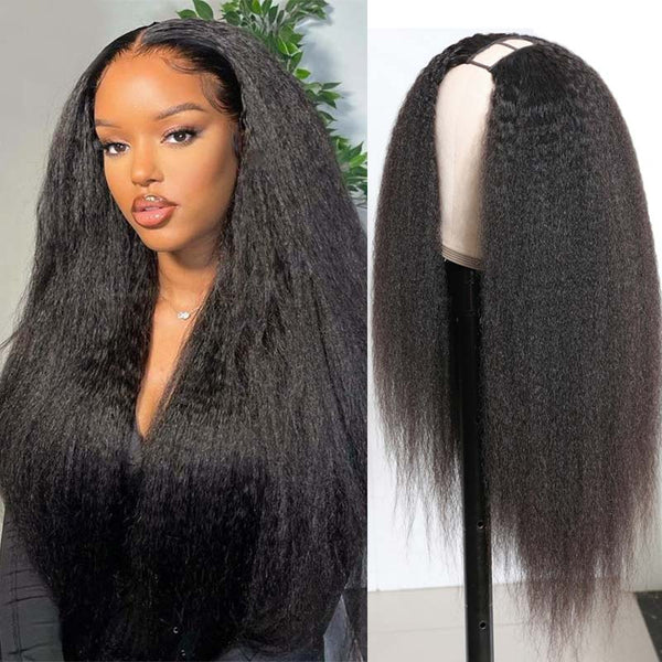 Snv U Part Wig Kinky Straight Hair 180% density pre plucked with natural hairline