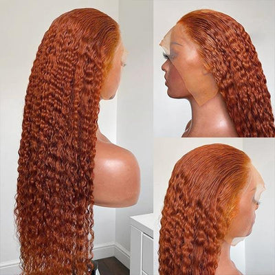 Snv Ginger Orange colored wig Water Wave human hair 13x4 Lace Front wig 180% Density