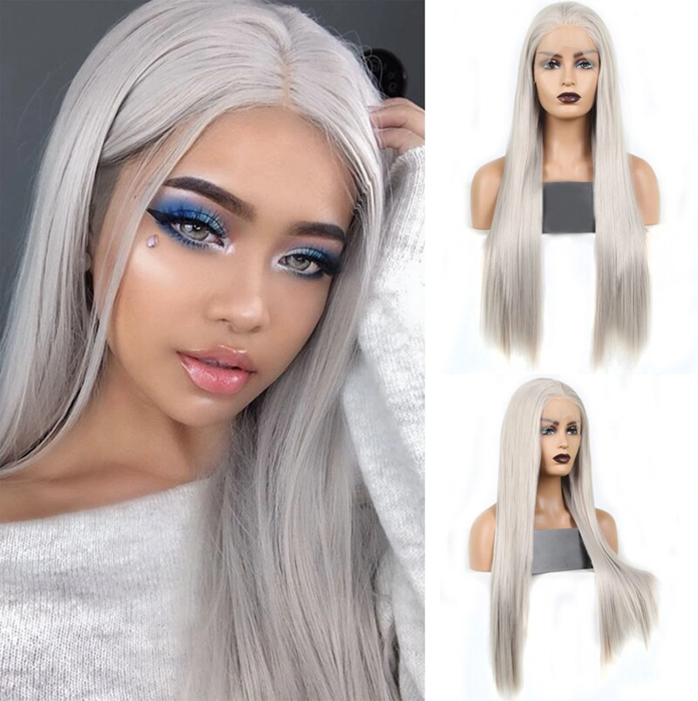 Snv White Grey Wig Human Hair Straight 13x4 Lace Front Wig Pre Plucked 180% Density