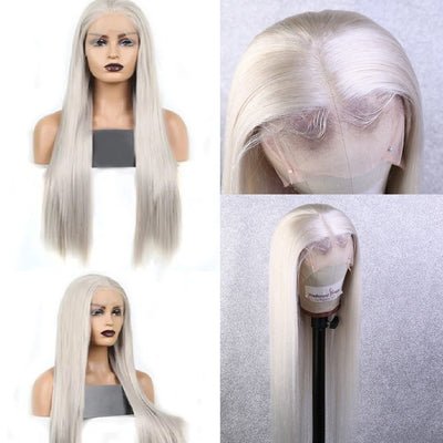 Snv White Grey Wig Human Hair Straight 13x4 Lace Front Wig Pre Plucked 180% Density