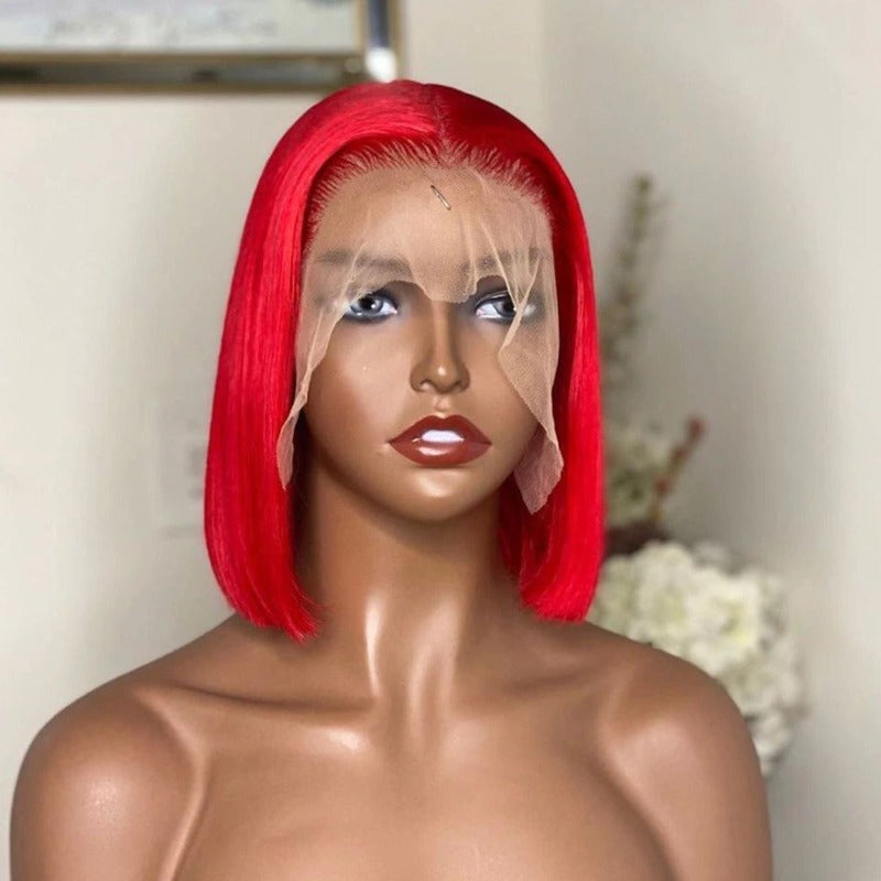 Snv Red Colored 13x4 13x6 lace front wig Straight Hair Bob Wigs 180% density pre plucked with natural hairline