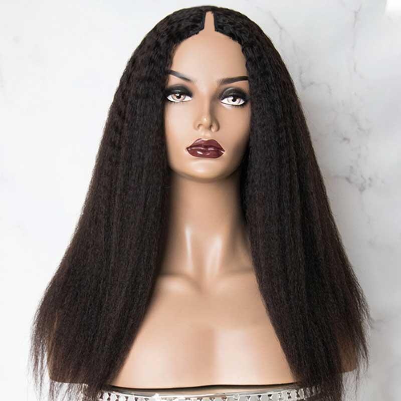 Snv V Part Wigs Kinky Straight Human Hair Wig No Leave Out No Glue Beginner Friendly 180% Density Wigs