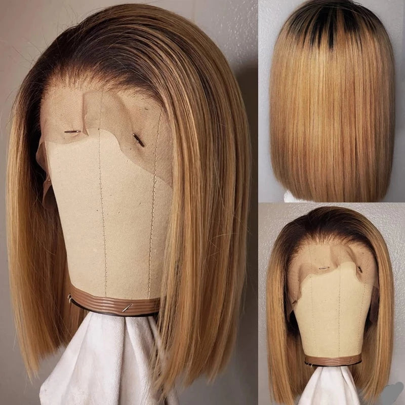 Snv 13x4 4x4 Lace Front wig  Bob Wigs Ombre Honey Blonde Straight Hair 180% density