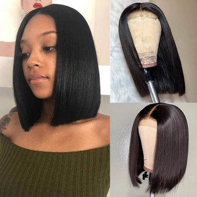 Snv Bob Wig  4x4  Lace Front Wigs Short Straight Human Hair wigs Pre Plucked With Baby Hair