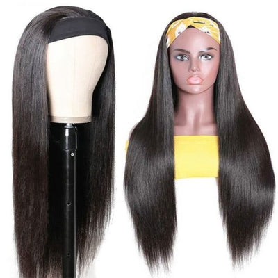 Snv Glueless Wig Straight Human Hair Wigs No Glue Silk Scarf Headband Wigs For Beginners 180% Density