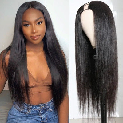 Snv U Part Wigs Straight Human Hair Wig No Leave Out No Glue Beginner Friendly 180% Density Wigs