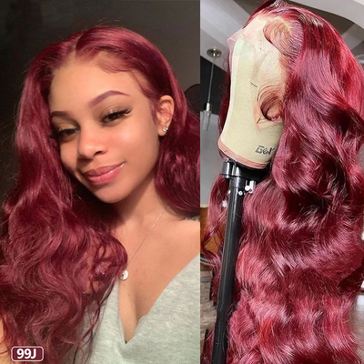 Snv 99J Color Burgundy Body Wave Wig 13x4 5x5 Lace Front Wig 180% density