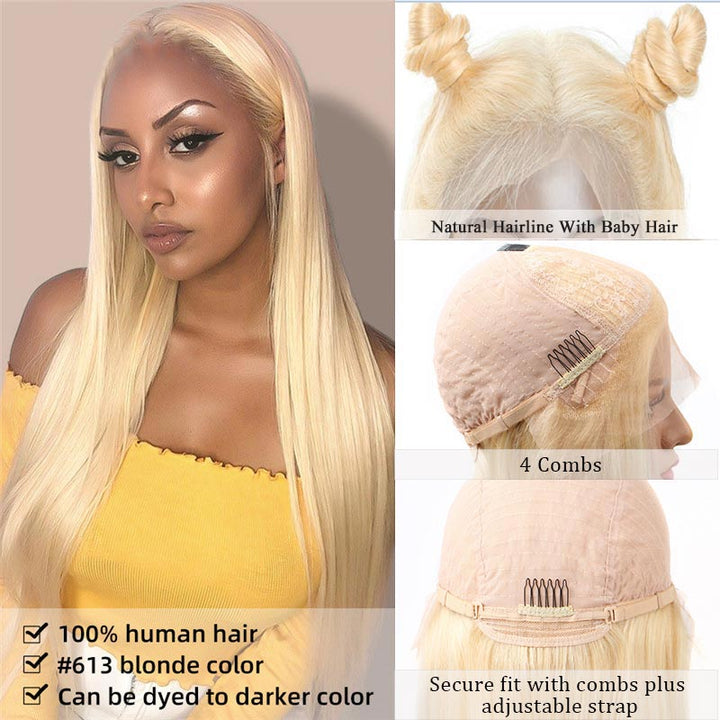 Snv 613 Blond Wig Straight Real Human Hair Wig 13x4 Lace Front Wig Pre Plucked 180% Density