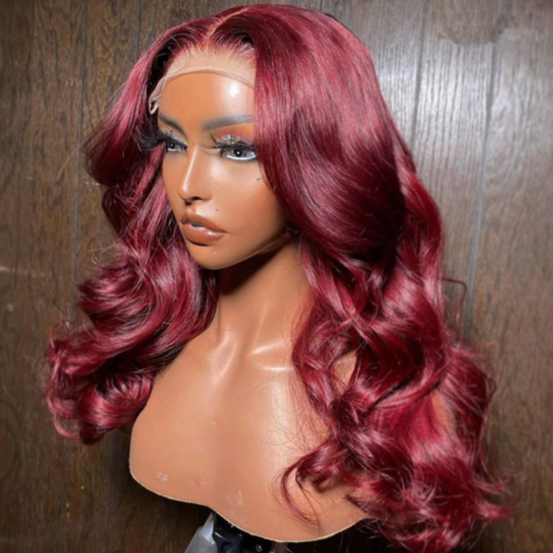 Snv 99J Color Burgundy Body Wave Wig 13x4 5x5 Lace Front Wig 180% density