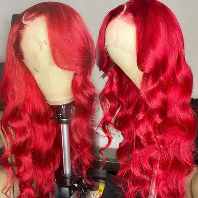 Snv Red Color Body Wave Virgin Human Hair Wig 13x4  Lace Front Wigs High Quality 180% Density