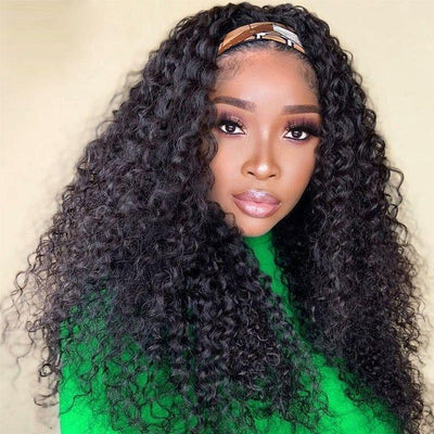 Snv Glueless Wig Jerry Curly Human Hair Wigs No Glue Silk Scarf Headband Wigs For Beginners 180% Density