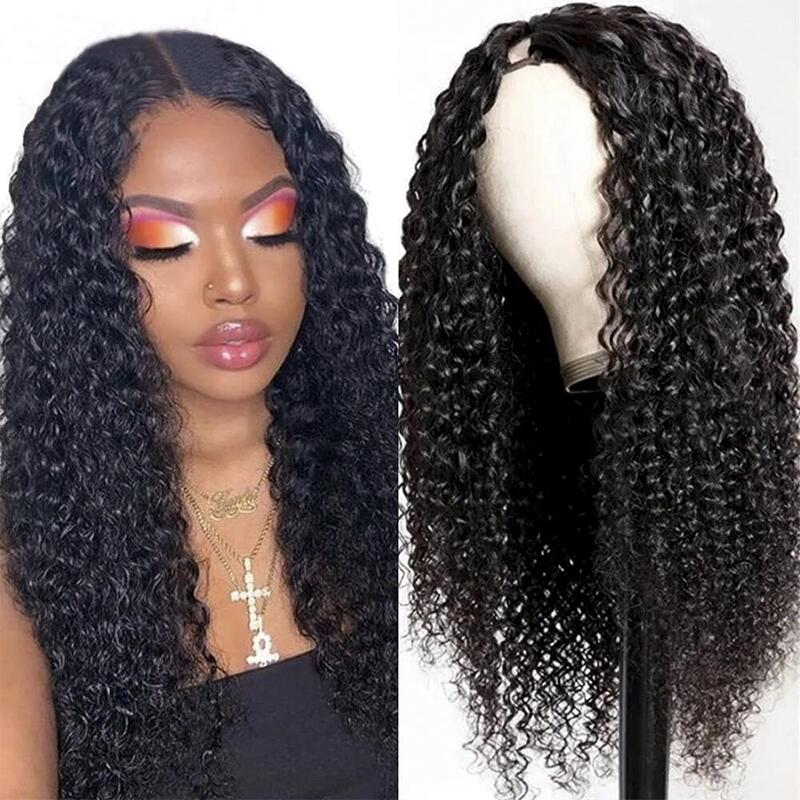 Snv U Part Wigs Natural Curly Human Hair Wig No Leave Out No Glue Beginner Friendly 180% Density Wigs