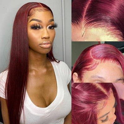 Snv 99J colored 13x4 5x5 Lace Front Wig  Straight wig Real Human Hair Wig  Pre Plucked 180% Density