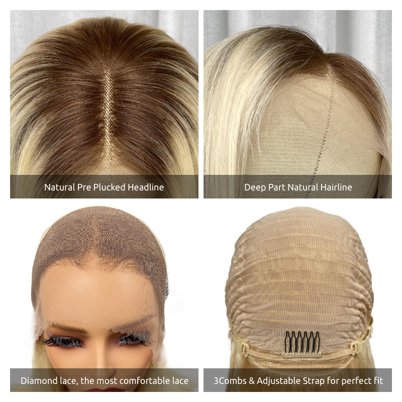 Snv 13×4 Lace Front Wigs 613 Blonde straight Wig With Dark Roots Human Hair 180% density