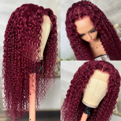 Snv 99J Burgundy Red jerry curly human hair wig 13×4 Lace Front Wigs High quality 180% Density