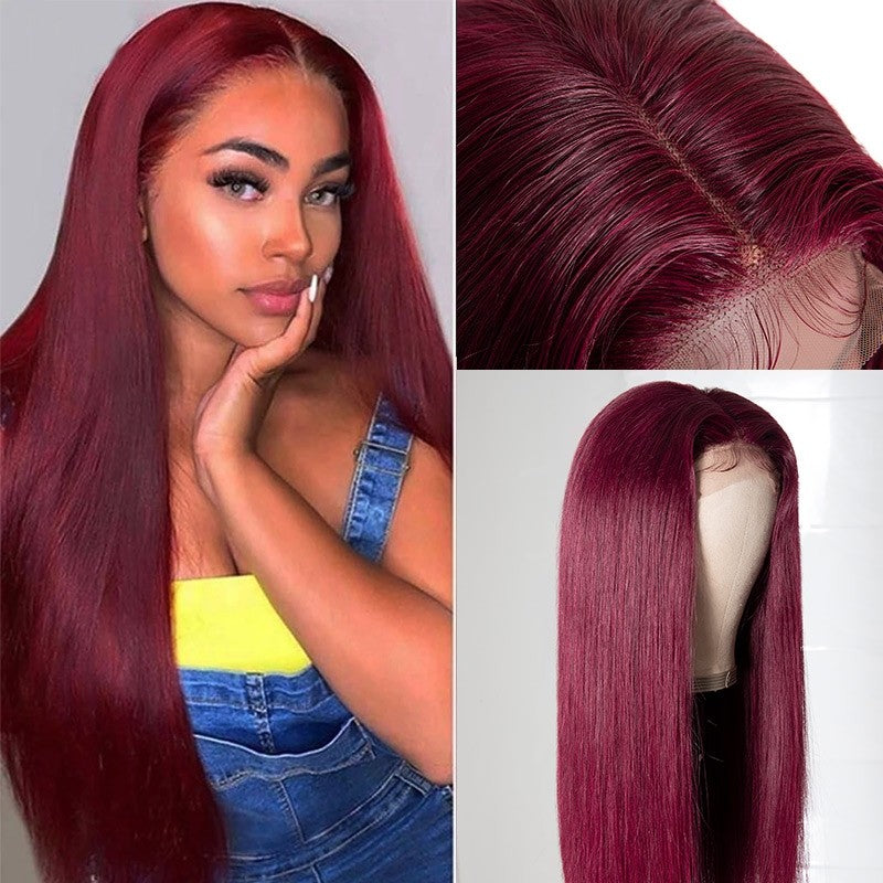 Snv 99J colored 13x4 5x5 Lace Front Wig  Straight wig Real Human Hair Wig  Pre Plucked 180% Density