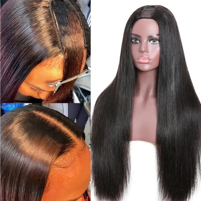 Snv U Part Wigs Straight Human Hair Wig No Leave Out No Glue Beginner Friendly 180% Density Wigs