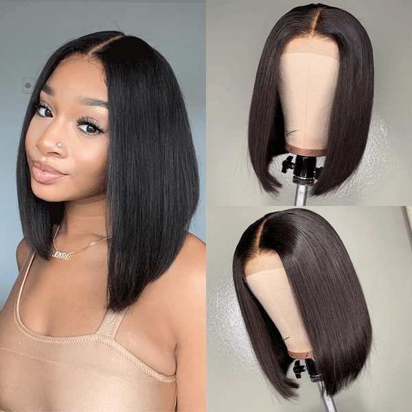 Snv Bob Wig  4x4  Lace Front Wigs Short Straight Human Hair wigs Pre Plucked With Baby Hair