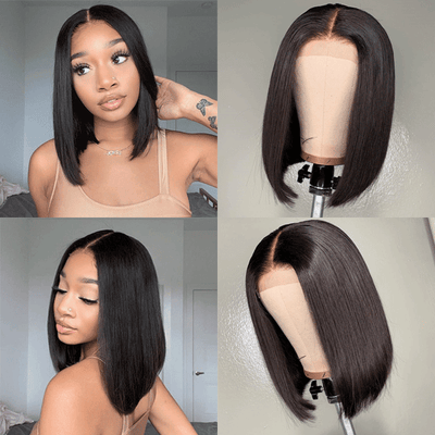 Snv Bob Wig  4x4  Lace Front Wigs Short Straight Human Hair wigs Pre Plucked With Baby Hair